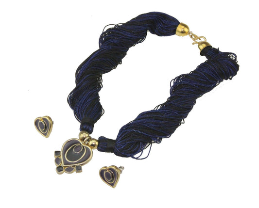 Blue Black Heart Flower Diamond Bohochic Festival Chunky Statement Necklace Set