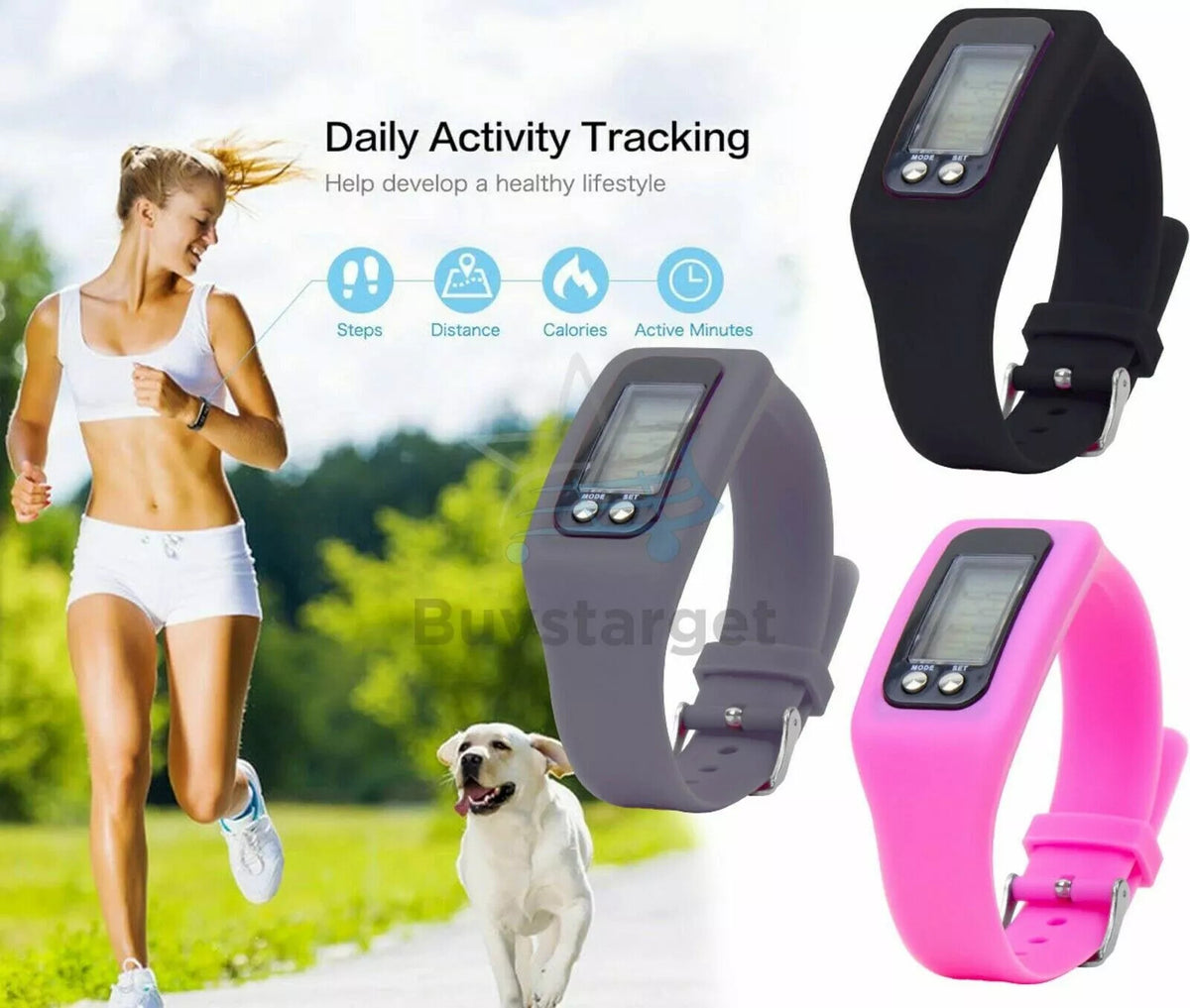 Unisex Wrist Activity Tracker with PQD Large LCD Display and Silicone Strap