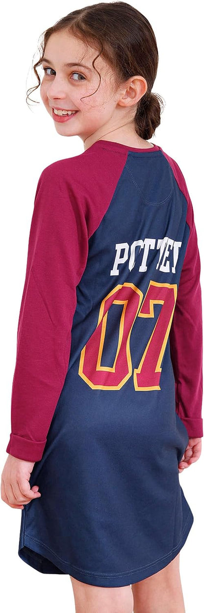 Girls Nightdress | Gryffindor Girls' Nighties | Long Sleeve Hogwarts Nightie for Kids