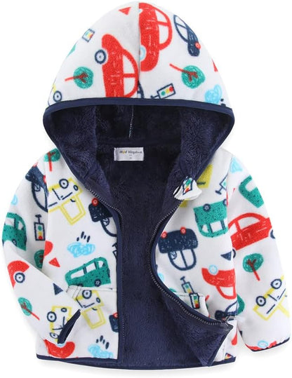 Boys Girls Polar Fleece Jacket with Hood Winter Thick Warm Outerwear Funny Cartoon