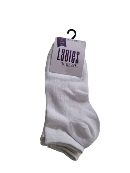 Ladies Trainers Socks White X 3 Pairs Triple Pack Size 4 to 7 Medium SK272