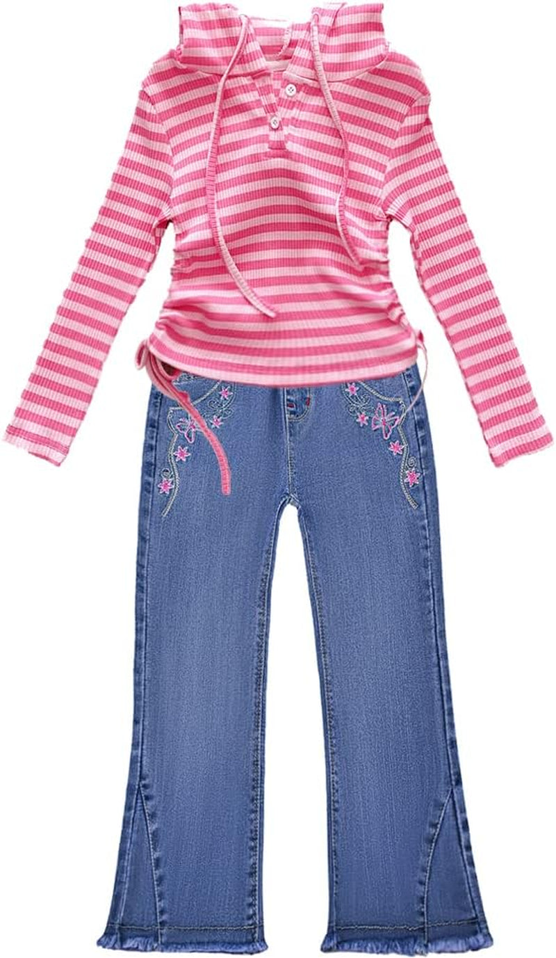 2-11T Toddler Big Girls Pants Clothing Set 2Pcs Cotton Top and Jeans