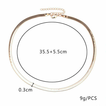 Simple Sexy Gold Silver Plated Shiny Flat Plain Snake Bone Chain Choker Necklace