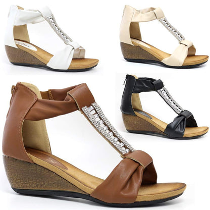 LADIES WEDGE SANDALS WOMENS HEELS NEW FANCY SUMMER DRESS PARTY BEACH SHOES SIZE