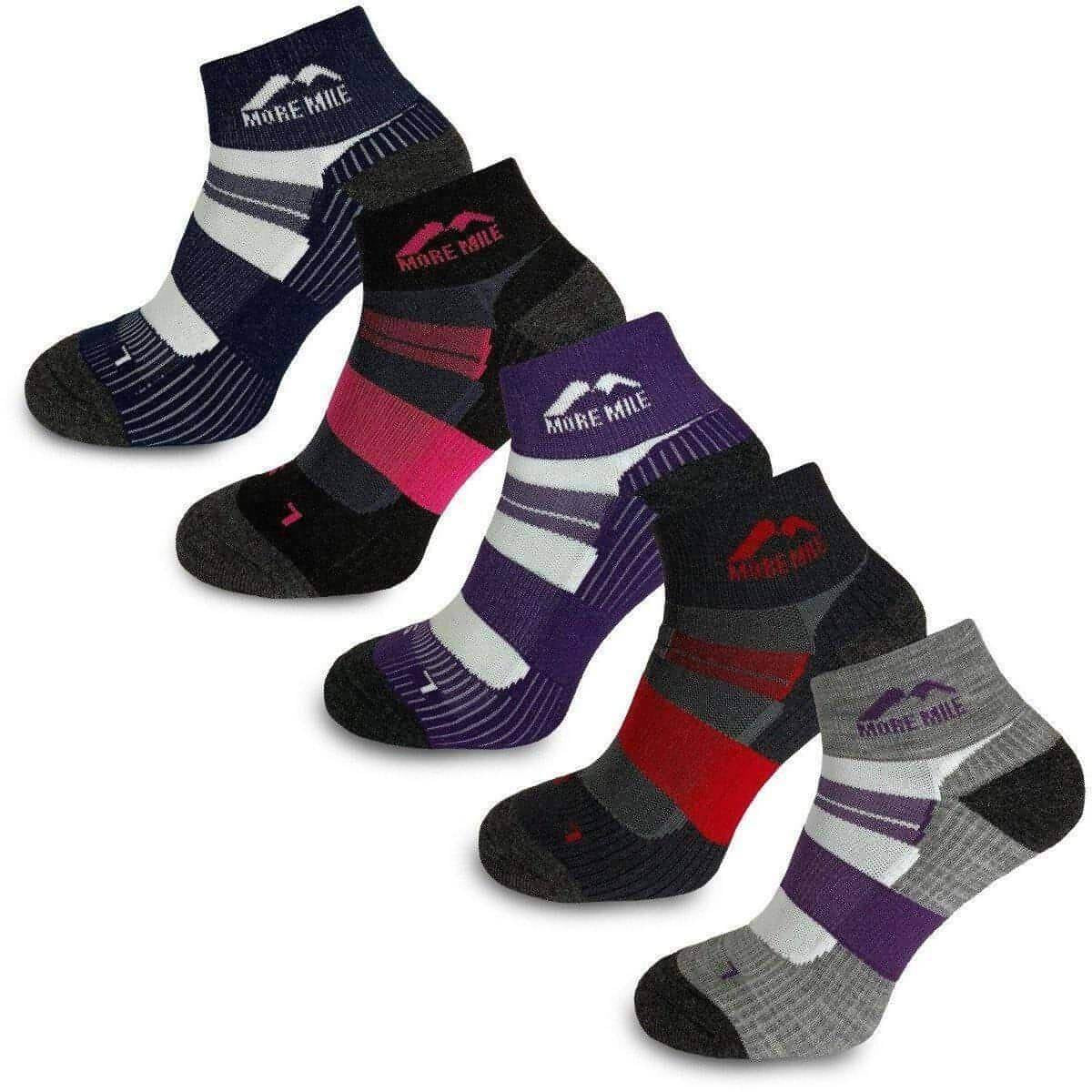 More Mile Womens Endurance 5 Pack Coolmax Cushioned Running Ankle Socks