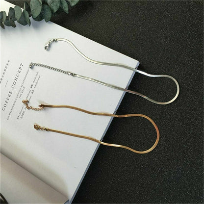 Simple Sexy Gold Silver Plated Shiny Flat Plain Snake Bone Chain Choker Necklace