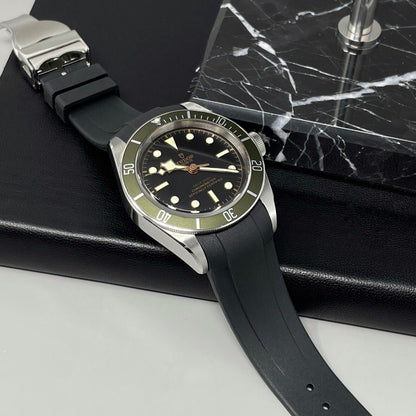 22Mm Black Curved End FKM Rubber Watch Strap Band for Tudor Black Bay GMT Chrono