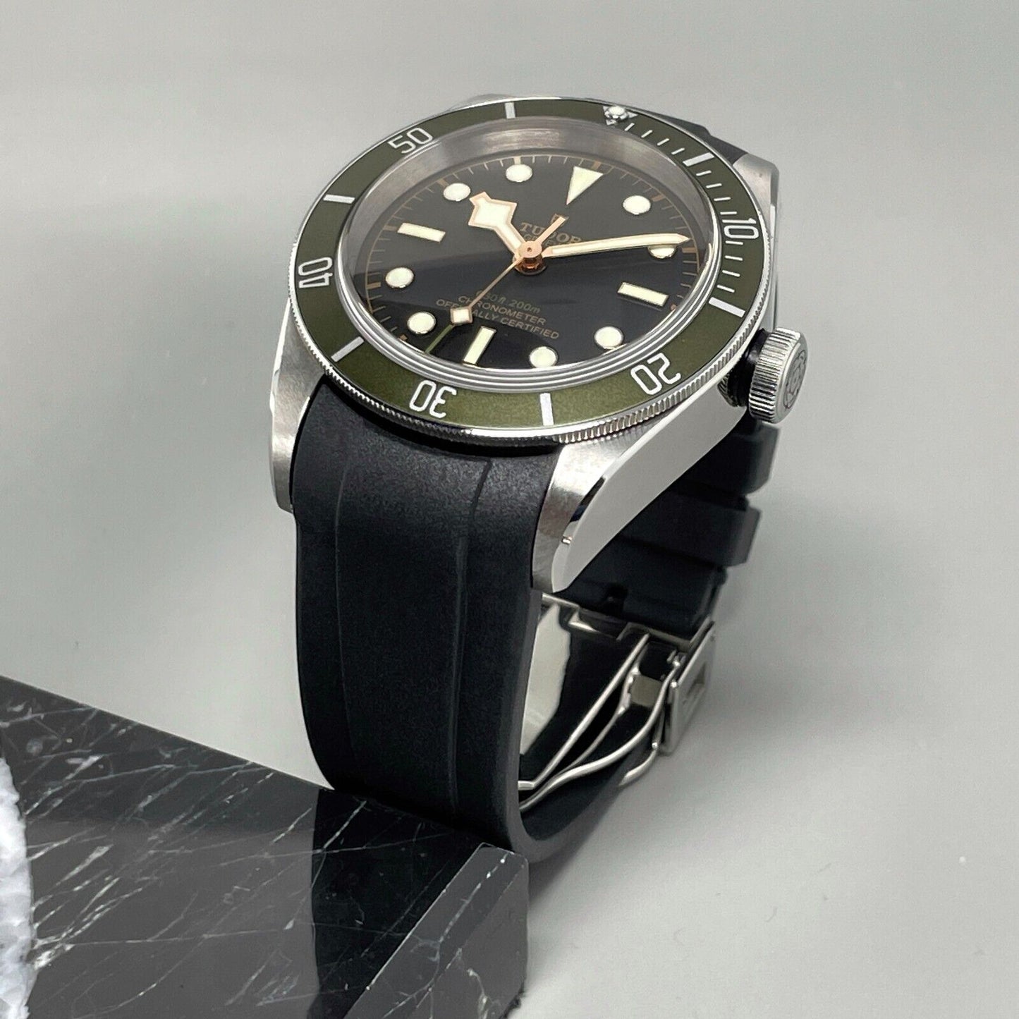 22Mm Black Curved End FKM Rubber Watch Strap Band for Tudor Black Bay GMT Chrono