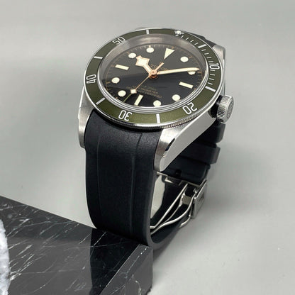 22Mm Black Curved End FKM Rubber Watch Strap Band for Tudor Black Bay GMT Chrono