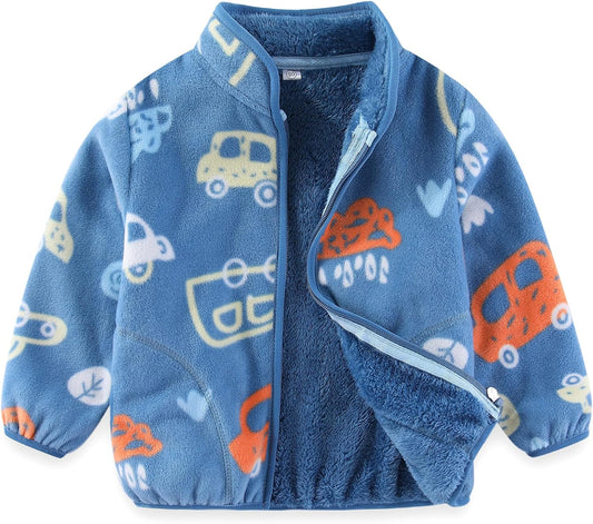 Toddler Kids Polar Fleece Jacket, Thickened Full-Zip Long Sleeve Warm Coats Outwear for Baby Boys Girls Autumn Spring Winter