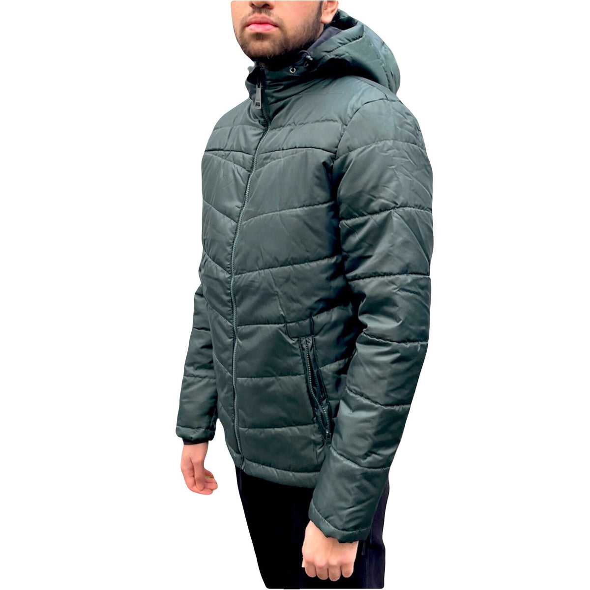 Men Winter Padded Hooded Jacket Puffer Lightweight Warm Zip Pockets Coat Outdoor