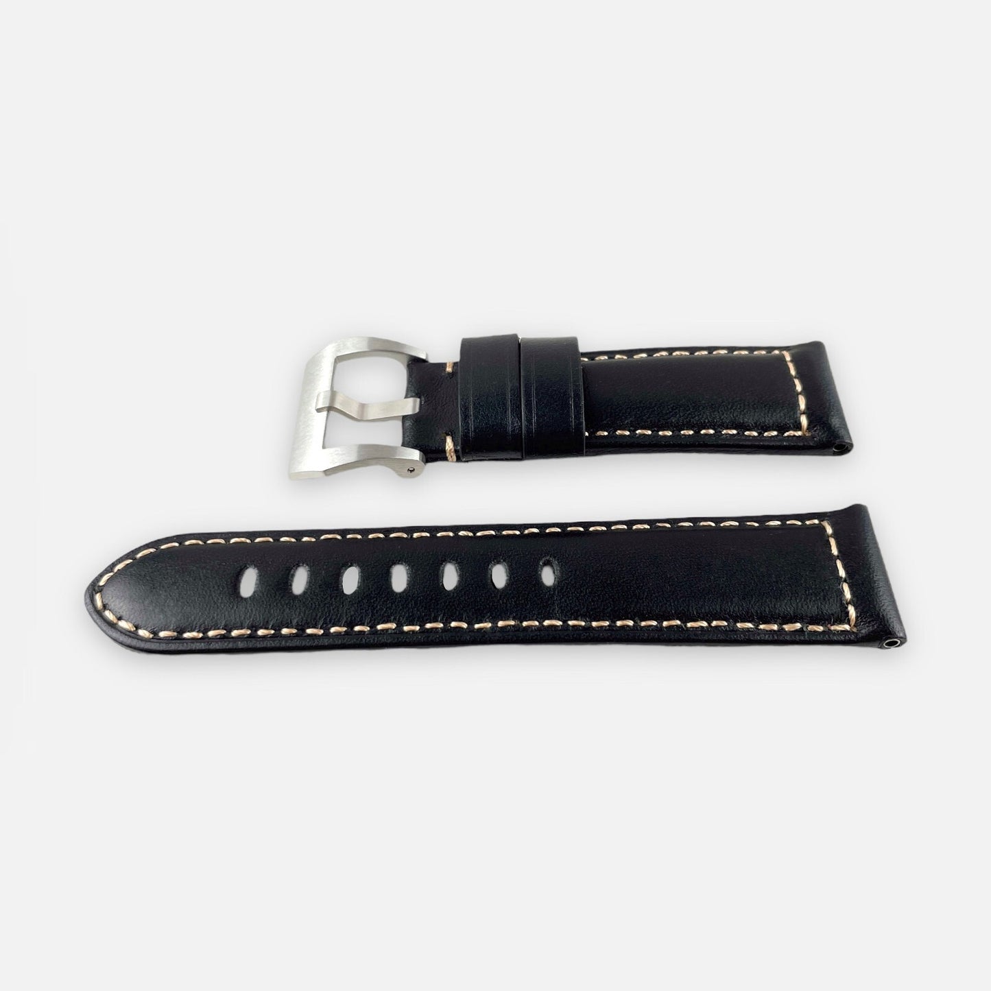 24Mm Black Vintage Leather Watch Strap Band Made for Panerai
