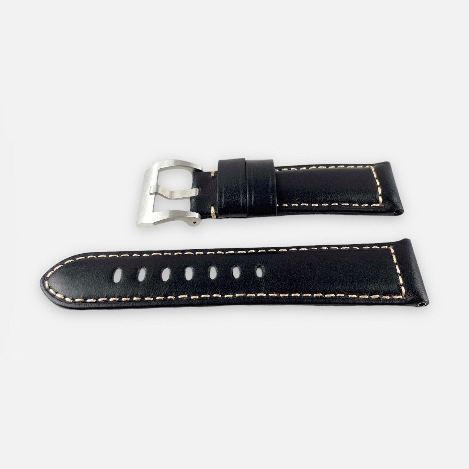 24Mm Black Vintage Leather Watch Strap Band Made for Panerai