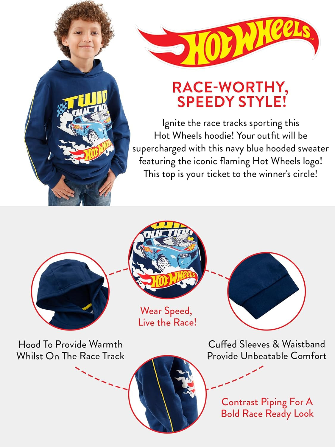 Hoodie | Race Car Boys Hoodie | Cotton Boys' Hoodies | Ages 3 to 13 Years
