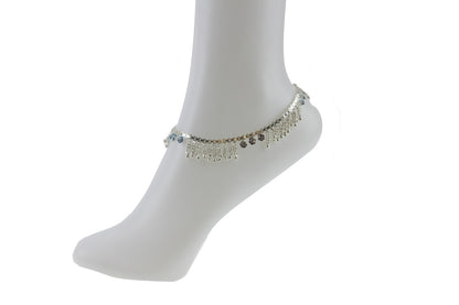 Silver Anklet Ankle Chain Multicolor Diamante Indian Bell Payal Foot Jewellery