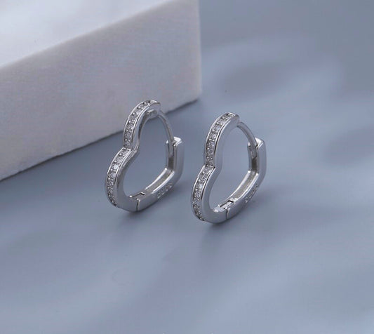 Crystal Heart Hoop Stud Earrings 925 Sterling Silver Womens Girls Jewellery Gift