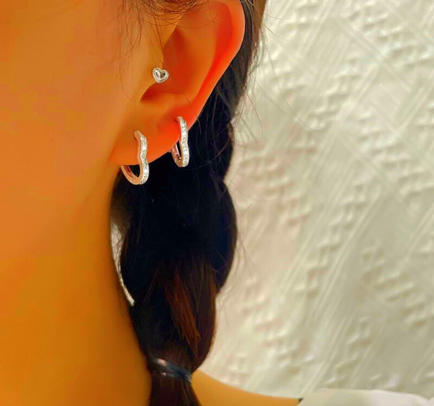 Crystal Heart Hoop Stud Earrings 925 Sterling Silver Womens Girls Jewellery Gift