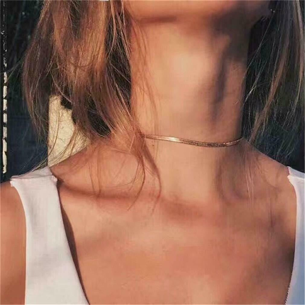 Simple Sexy Gold Silver Plated Shiny Flat Plain Snake Bone Chain Choker Necklace